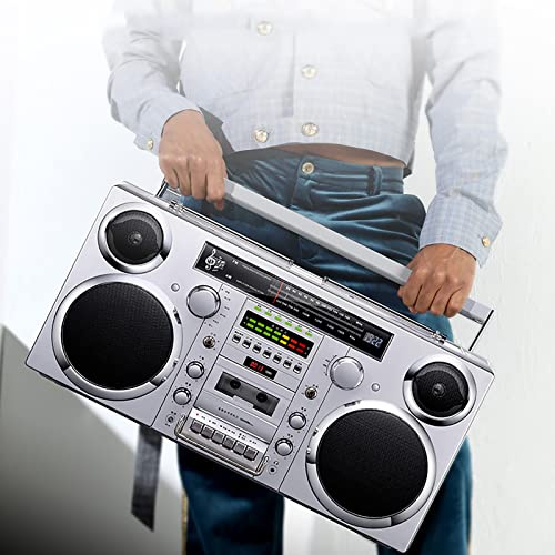 Radio retrò Bluetooth 5.0, Boombox a cassette, Lettore CD di cassette domestiche, con radio AM/FM, Slot SD, Ingresso Aux, Jack per cuffie, Converti cassette in USB/SD
