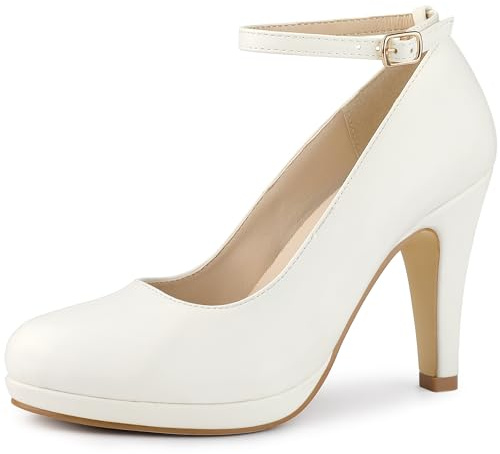 Allegra K Women Low Platform Round Toe Stiletto Heels Ankle Strap Pumps | Pumps With Closed Toe, 3 7/8 inches Heel, Comfortable Heel Pump, Summer Dress Shoes for Party Office