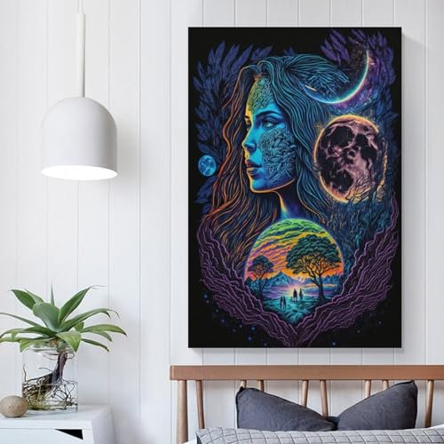 FUmoney Kunstdruck auf Leinwand, Motiv: Mutter Erde, Schwarzlicht-Badezimmer, lustiges Bild, Badezimmerbilder, Wanddekoration für Heimdekorationen, 60 x 90 cm