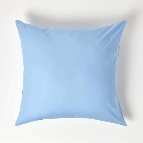HOMESCAPES Light Blue Pure Egyptian Cotton Euro Size Pillowcase 80 x 80 cm 200 TC 400 Thread Count Percale Equivalent Large Square Pillow Case with Zip Pack of 4