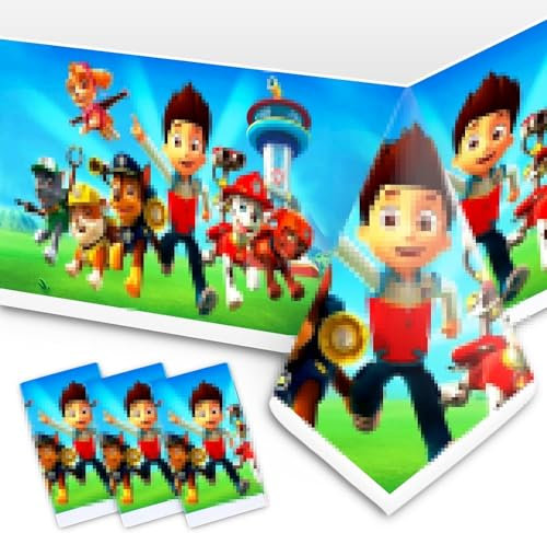 4 Stück Party Tischdecke, Paw Dog Party Tischdecke, Cartoon Thema Tischdecken, Dekoration liefert Party Zubehör für Kinder Geburtstag Party de korationen (blau-1)