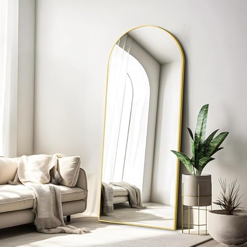 COFENY Bogen Ganzkörperspiegel, 165 × 60 cm Standspiegel mit Goldrahmen, Groß Wandspiegel zum Stehen, Anlehnen oder Hängen, Spiegel Groß für Flur