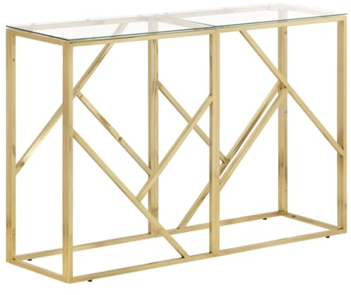 vidaXL Konsolentisch, Konsole Beistelltisch Pflegeleicht, Wandtisch für Wohnzimmer Flur, Flurtisch Tisch, Modern, Golden Edelstahl Hartglas