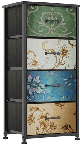 CAIYUN Chest of Drawers Bedroom with 4 Drawers and Flower Printing, Small Fabric Dressers, Dresser for Entryway Hallway Living Room, Closet Storage Drawer