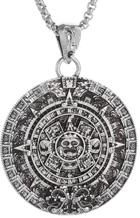 ZGGUOJU Personalisierte Halskette für Männer Retro Punk Runde Azteken Maya Kalender Anhänger Halskette für Männer Weibliche Schutzheilige Schutzhalskette Amulett Schmuck Geschenke