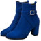 Stivaletti da donna in pelle scamosciata, con tacco alto, stivali western con tacco a blocco, stivaletti Chelsea, stivali corti, da lavoro, autunno e inverno, taglie 34-43, Blu, 34
