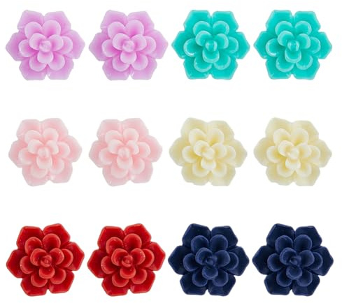 UNICRAFTALE 6 Pairs 6 Colors Succulent Stud Earrings Plant Ear Studs 3D Flower Polymer Clay Stud Earrings Jewelry Botanical Floral Stud Earrings Handmade Succulent Stud Earrings for Women