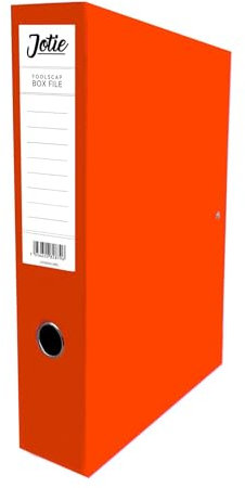 Box File with Lock Spring Ring Pull & Catch Glossy Finish 75mm Spine Ideal Document Organiser for Office School Paperwork Storage Foolscap Box Files Red Orange