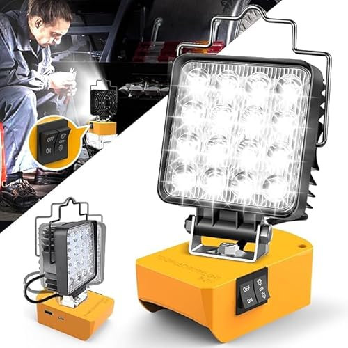 Lampe de Travail LED Sans Fil 48W 4800LM pour Dewalt 18/20 V, 2 Niveaux de Luminosité, Lampe de Travail LED Sans Fil Portable Avec Batterie de Type C et Charge USB (pas de Batterie)