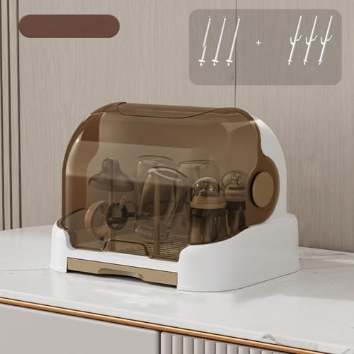 Braun Kleinkind-Flaschen-Aufbewahrungsbox und Abtropfgestell mit abnehmbarer Abtropfschale, staubdichter Arbeitsplatten-Organizer