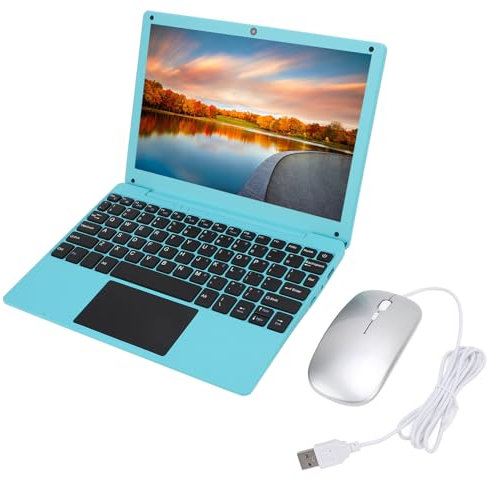Portable 10.1 Inch Quad Core Laptop With USB Wired Mouse for Android 12.0, Ultra Slim Mouse Combo for Study Work Entertainment (UK Plug 4GB+128GB)