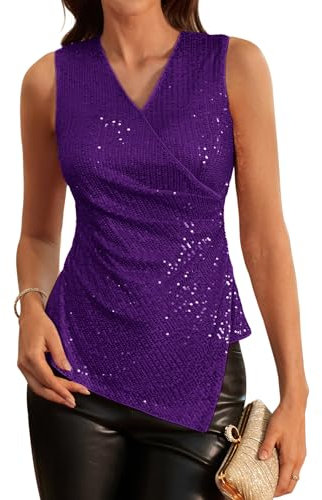 Camicetta avvolgente da Donna con scollo a V canotta glitterata camicetta festiva con paillettes da Donna party M viola