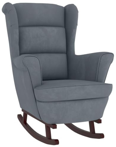 Hommdiy Schaukelstuhl mit Massivholz-Gummibeinen Relaxstuhl Schaukelsessel Schwingsessel Relaxsessel Schwingstuhl Polstersessel Sessel Samt Dunkelgrau,Ohne Fußablage