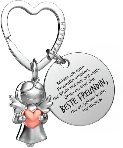 FABACH Beste Freundin Schlüsselanhänger Schutzengel mit Herz und Gravur - Beste Freundin Geschenke Schlüsselanhänger - Beste Freundinnen Geschenk Engel Glücksbringer Beste Freundin