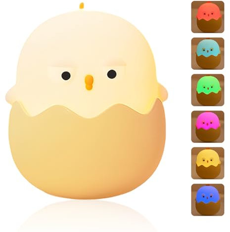 GOMETY Nachtlicht Kinder: Eggy Egg LED Nachtlicht, Dimmbar Touch, USB Aufladbar, Sicher Ohne Verschluckbare Kleinteile, Für Babyzimmer (Gelbes Licht + Buntes Licht 3W)