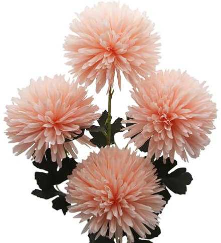 HASWITDA Artificial Silk Large Chrysanthemum 5.5” Flower Heads with 25” Long Stem Tall Faux Hydrangea Flora Bouquet Fake Ball Decorative Arrangement for Indoor and Outdoor 4 Stems Light Pink