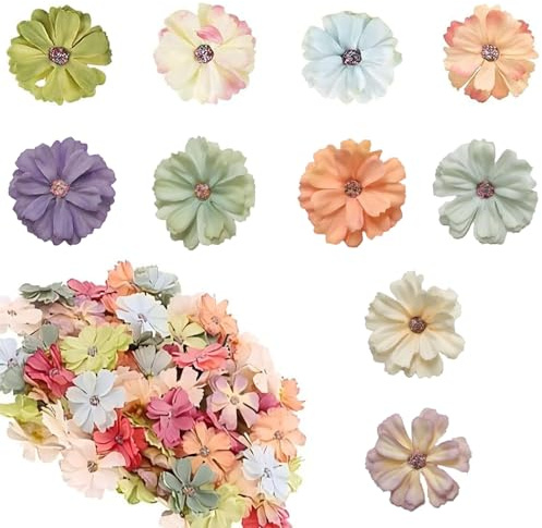 30 Stück Künstliche Blumen, Mini Kunstblumen, Gänseblümchen Blumenköpfe, Bunt Seidenblumen, Klein Blumenköpfe Deko, Blumen für Handwerk, 4.5cm Blumen Deko für Scrapbooking Hochzeit Party DIY Basteln