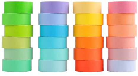 Husalsea 24 Rouleaux Masking Tape Coloré, Couleur Unie Washi Tape, DIY Ruban Adhésif Décoratif, Inscriptible Couleur, Decoratif - 2 m×15 mm