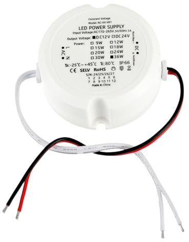 HUAREW LED Trafo 12V 36W 3A, Konstantspannungs Trafo 230V auf 12V Netzteil, AC zu DC Schalt Niedervolttrafo, Wasserdichtes IP66 LED Transformator,Netzteil Trafo Driver für Unterputzdose Verteilerdose