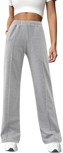 Totatuit Pantalon de Jogging pour Femme Pantalon de Sport Long en Coton Pantalon de survêtement Ample avec Taille élastique et Jambe Droite Gris Clair，XL