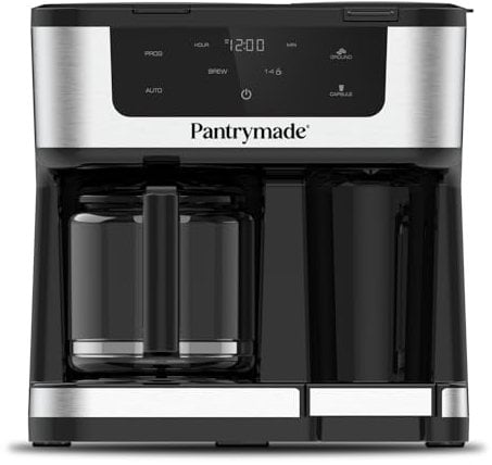 Pantrymade 12-Cup Coffee Maker & Single Serve Brewer – Programmable, K-Cup Compatible, Adjustable Brew Size, Glass Carafe, Auto Shut-Off - Ideal for Home or Office
