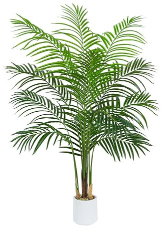 TXABL Artificial Palm Tree Indoor Plants 150 CM Fake Areca Palm Plant in White Pot, Faux Tropical Floor Plant Artificial Silk Plants for Home Office Living Room Farmhouse Modern Decor Indoor Outdoor