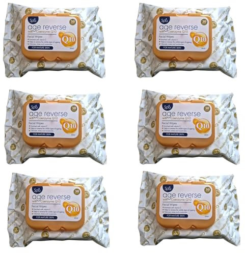 Age 40 Plus Reverse Facial Wipes for Mature Skin with Q10 Coenzyme (180 Wipes (6 Packs))