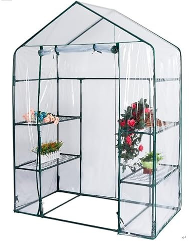 Mobiclinic®, Invernadero de Jardín, 143 x 73 x 195 cm, Cubierta de PVC y Puerta Enrollable, 4 Estantes, Impermeable, Home Grow, Vivero Casero, Fijación Segura, Ideal para Cultivo, Resistente