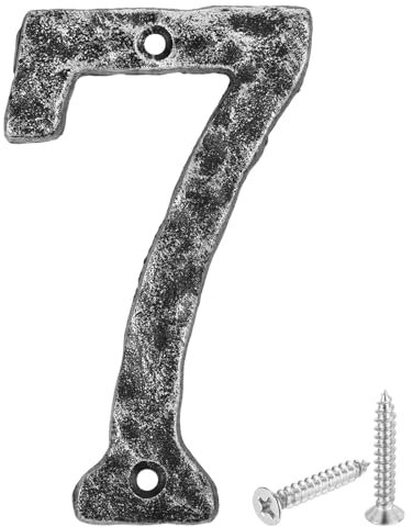 sourcing map House Address Number, 5.5 Inch Cast Iron Vintage Wall Number 7 Outside Numbers for Home Street Office Mailbox Sign, Black & Silver