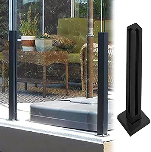 WUNMSKZR Schwarzer quadratischer Glas-Balustradenpfosten für Gartendeck, robuste Flur-Zaunelemente, Säulensystem, Glas-Balustraden-Handlauf-Set, schwarzer Eckpfosten, H 60 cm