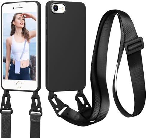 Woijrly Coque pour iPhone SE 2020/SE 2022/7/8 avec Cordon, Collier pour Étui en Silicone Liquide avec Portable Sangle Réglable Bandouilière Lanyard Colliers Lanière, Housse TPU Anti-Choc Case, Rose