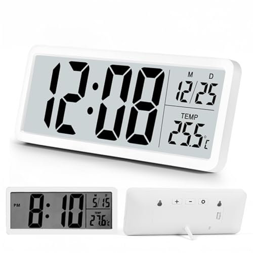 Venchin Horloge Numérique Murale Design Moderne, Horloge Digitale à Piles de 20cm, température, 12/24 Heures, Horloges silencieuses pour la Cuisine, Le Salon, la Chambre, Le Bureau - Banche