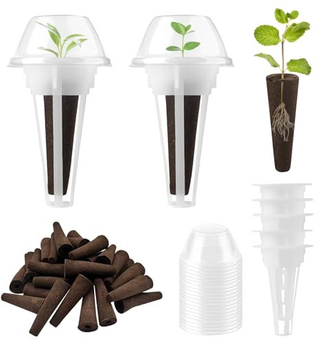 Hydroponic System Zubehör, Wurzelaktivator, 50 Stück Wachstumsschwämme, Hydroponic Tower, Anzuchtschwämme für Hydrokultur, Hydroponische Anzuchtsets&Systeme mit 20 Isolierenden Deckeln, 5 Pflanzenkorb