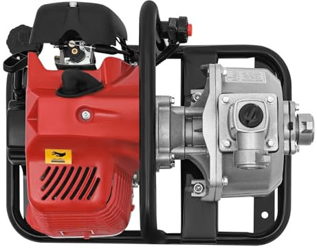 1,25KW 1,7HP Benzin Wasserpumpe mit 135L/min Förderleistung+30m Förderhöhe, 43CC 2-Takt-Benzinmotor Motorpumpe