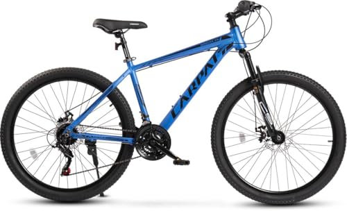 VTT 26 Hardtail en aluminium, dérailleur Shimano 21 vitesses, fourche suspendue, guide de câbles intégré, 85 % pré-assemblé, VTT pour homme et femme, vélo de trail extérieur (bleu)