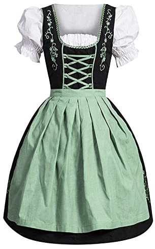 Women Dirndl Dress Oktoberfest Costume German DirndlDress 3 Pieces Plaid Dress with Apron Fancy Midi Skirt Oktoberfest Outfit Bavarian Costumes for Bavarian Beer Carnival