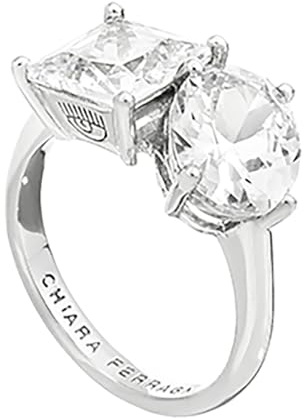 Royal Halo Ring with Cubic Zirconia by Chiara Ferragni Brand, 8 UK, Rhodium, Cubic Zirconia, Cubic Zirconia