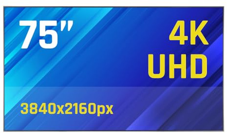iggual Pantalla Señalización Digital 4K UHD 75, Alto Brillo 1500 CD/m², Android 11, WiFi 6, Bluetooth, HDMI, USB, Altavoces, VESA, para Publicidad y Empresas