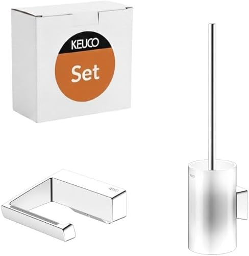 KEUCO Rose Set aus Bürstengarnitur & Papierhalter, ohne Bohren, verchromt | Made in Germany, inkl. Klebeset & Schraubset, Badezimmer Set zum Kleben oder Schrauben