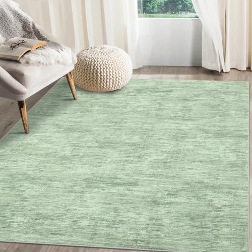 LuxFocus Solid Rug Living Room 120x170 cm Modern Low-Pile Washable Green | Minimalist Rug for Bedroom Office, Non-Slip Carpet for Dining Room Nursery, Ultra Thin, Foldable