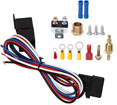 Cryfokt Thermostat de Ventilateur de Radiateur, 12 V Réglable avec Faisceau de Câblage Complet, Kit de Ventilateur de Refroidissement électrique, Kit de Relais de de Refroidissement avec Accessoires