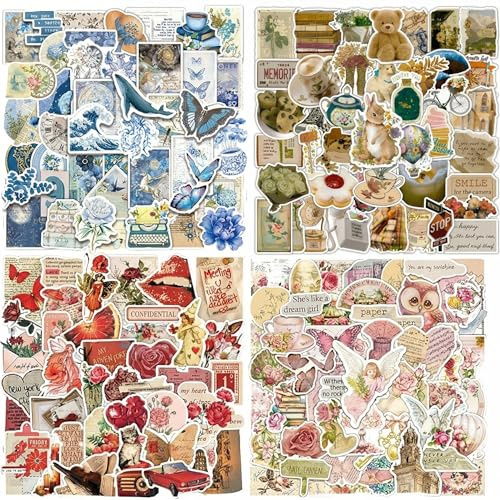 Copbopwn200Pcs Vintage Aesthetic Stickers Pack Scrapbook Stickers Waterproof Decals with Cute Retro Designs for Scrapbooking Journaling Laptop Water Bottle Skateboard Unique Gift for Girls Teens
