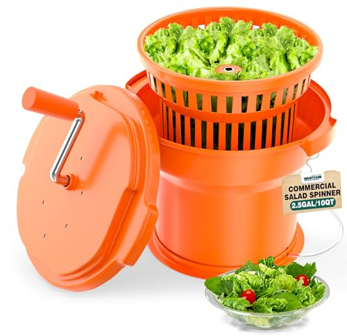 WantJoin Commercial Salad Spinner - 12L Salad Dryer w/Silicone Anti-Slip Mat & Draining Hose, Manual Salad Spinner for 3 Heads of Lettuce Spinner Large for Catering
