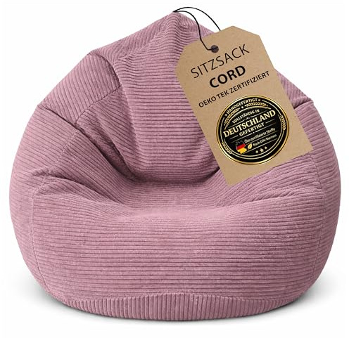 BuBiBag Premium Sitzsack Cord XXL – Fertig befüllt & Oeko-Tex Zertifiziert – Kratzfester Breitcord Gaming Sessel – Robuster Bean Bag für Kinder & Erwachsene – Pflegeleicht (120 X 95 cm | Lavendel)