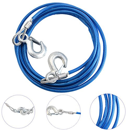 4 Metre Heavy Duty Steel Tow Rope (5 Tonne) with Hooks and Sleeve Premium 4M
