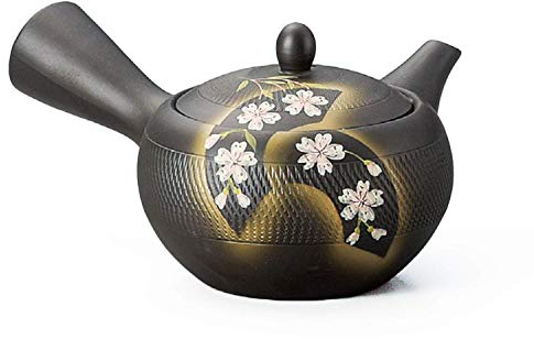 Yamakiikai Japanische Tokoname-Yaki Keramik Kyusu Teekanne 330cc, rund, Tomisen Kiln Kirschblüten Muster, mit einem Edelstahlsieb G711