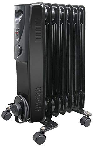 NRG 7 Fin Oil Filled Radiator Portable Electric Heater - Adjustable Thermostat-3 heat setting 1.5KW Black