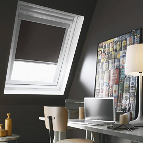 MADECOSTORE Store de Toit Enrouleur Compatible Velux - Gris Anthracite - L97 x H94cm Modèle S06 - Cadre Alu 1996000606