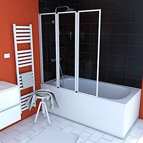 AURLANE Pare-Baignoire Pivotant 3 Volets Blanc - 125x143 cm - Verre Trempé 4 mm - ZAGGY White