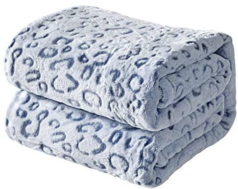 FY FIBER HOUSE Flanell Fleece Decken, extra weiche Flauschige Kuscheldecken, leichte, gemütliche Mikrofaser Sofadecke/Couchdecke für Erwachsene, 230x230cm, Blauer Leopard